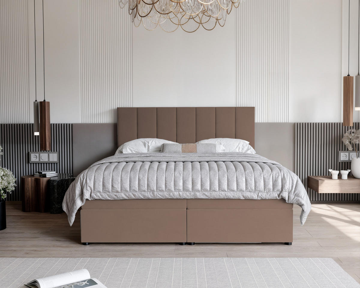 BOXBETT ZELTO 200/200 cm, mit Matratze und Topper, Hellbraun - Hellbraun, Holzwerkstoff/Textil (200/200cm) - Idohome