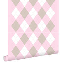 TAPETE Karomuster 53 cm x 10.05 m - Pink, Papier (53/0.1cm) - ESTAhome