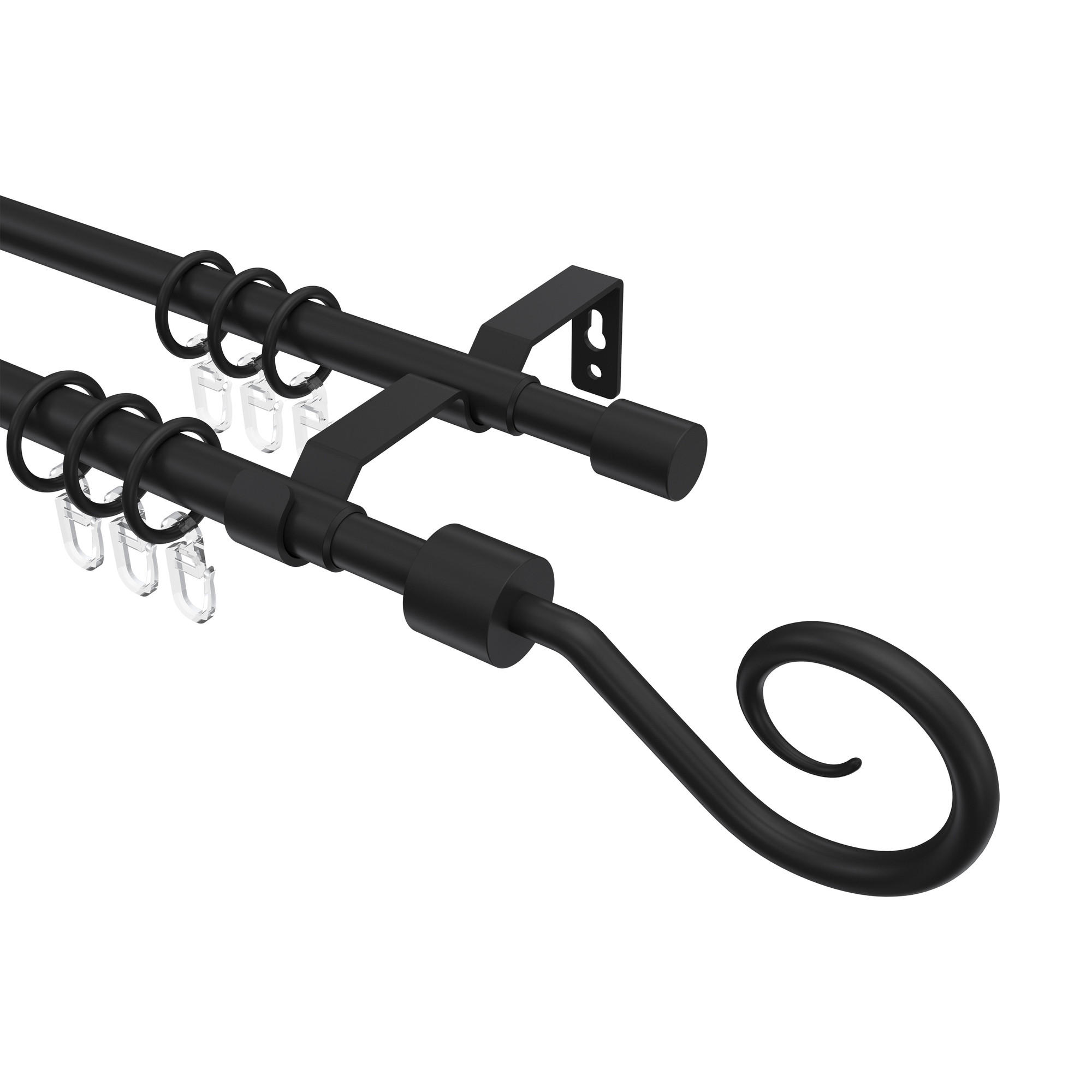 GARDINENSTANGE / TELESKOPSTANGE Hera Helix 160-300 cm, 2-läufig, 16/13 mm Ø Schwarz - Schwarz, Kunststoff/Metall (300cm) - INTERDECO