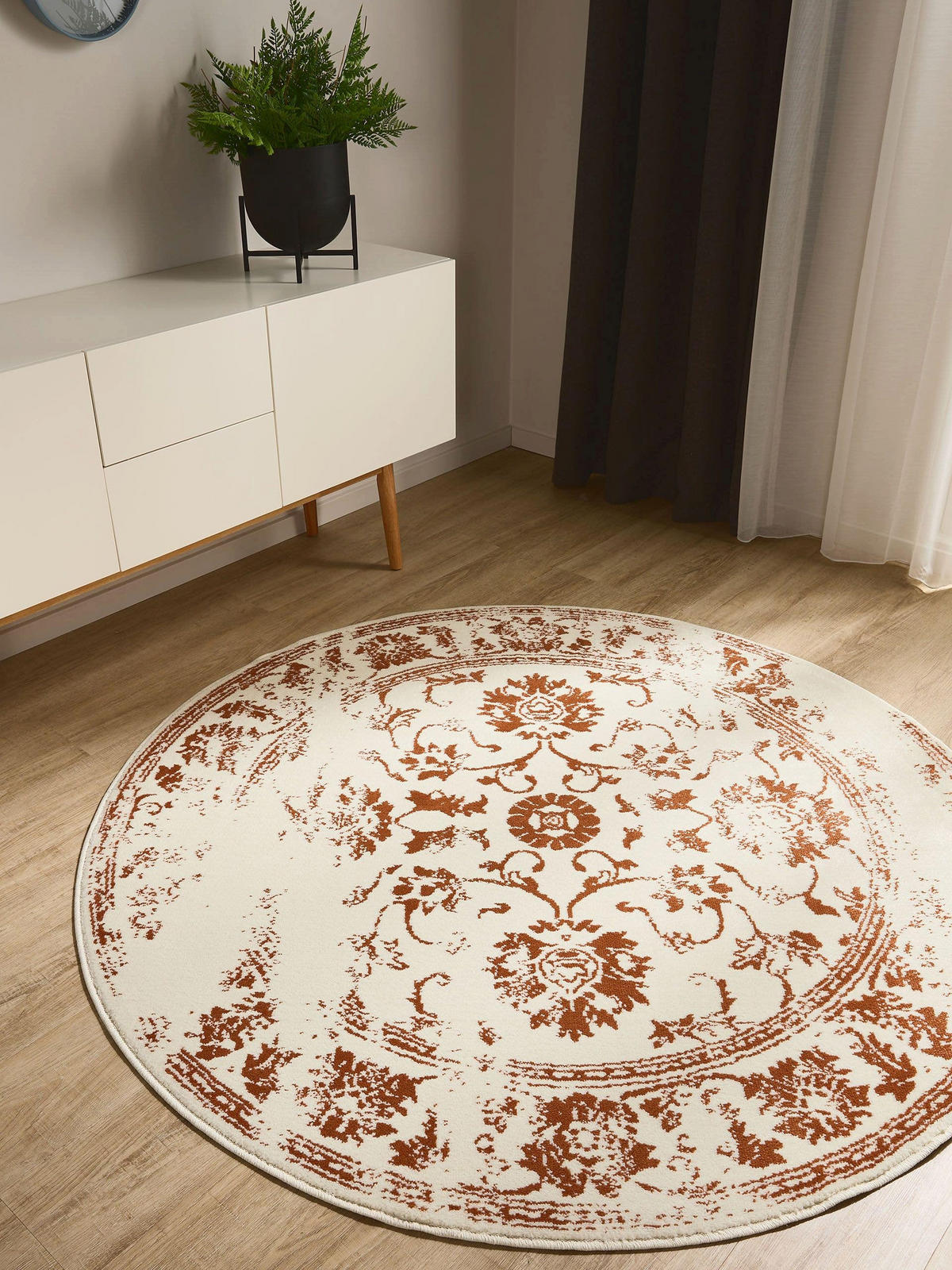 VINTAGE-TEPPICH Suki ø 160 cm rund - Creme/Orange, Kunststoff (160/160cm) - benuta