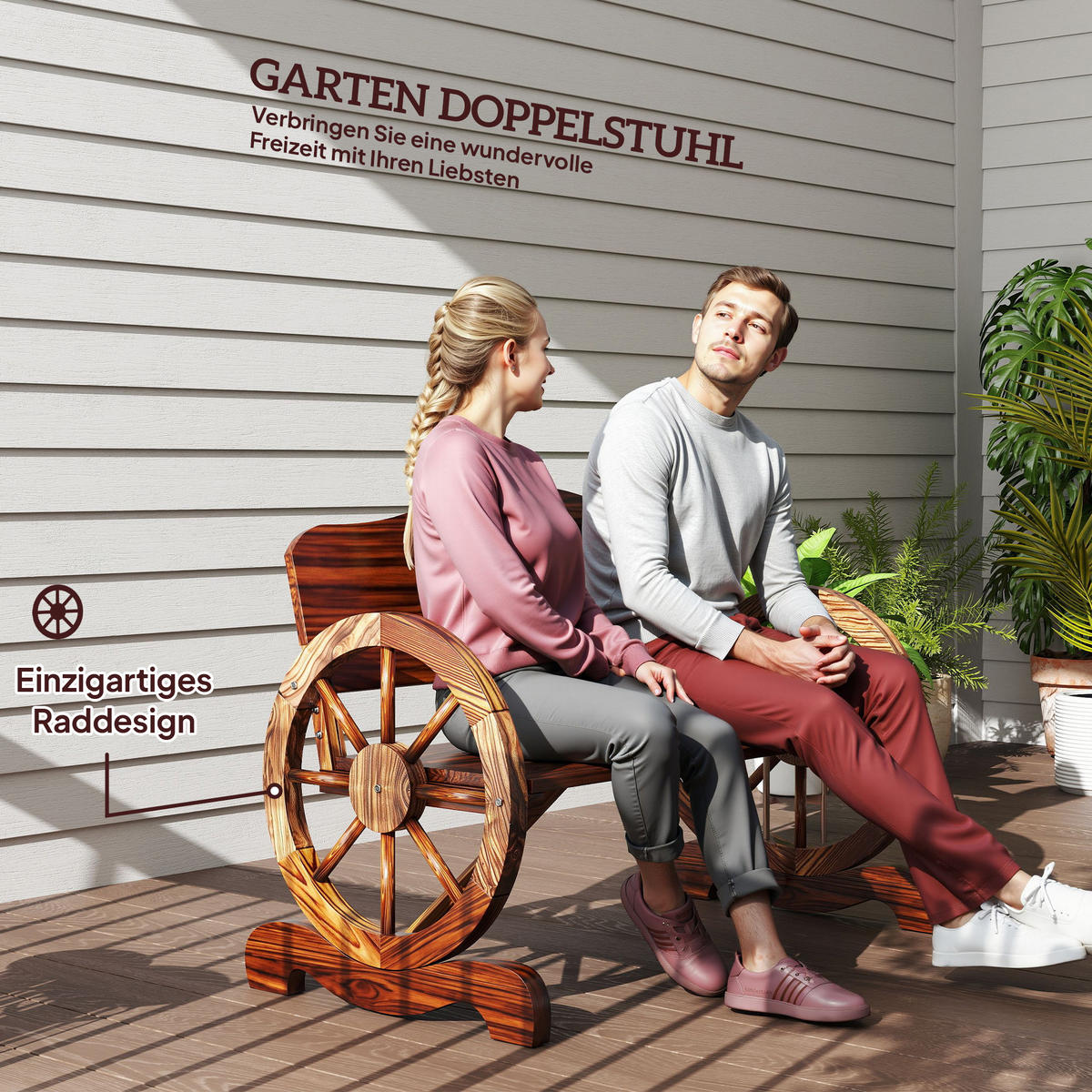 GARTENBANK DE-08290 mit Rad-Armlehnen, für 2 Personen Braun - Naturfarben, Holz (110/80/55cm) - ComfortXL