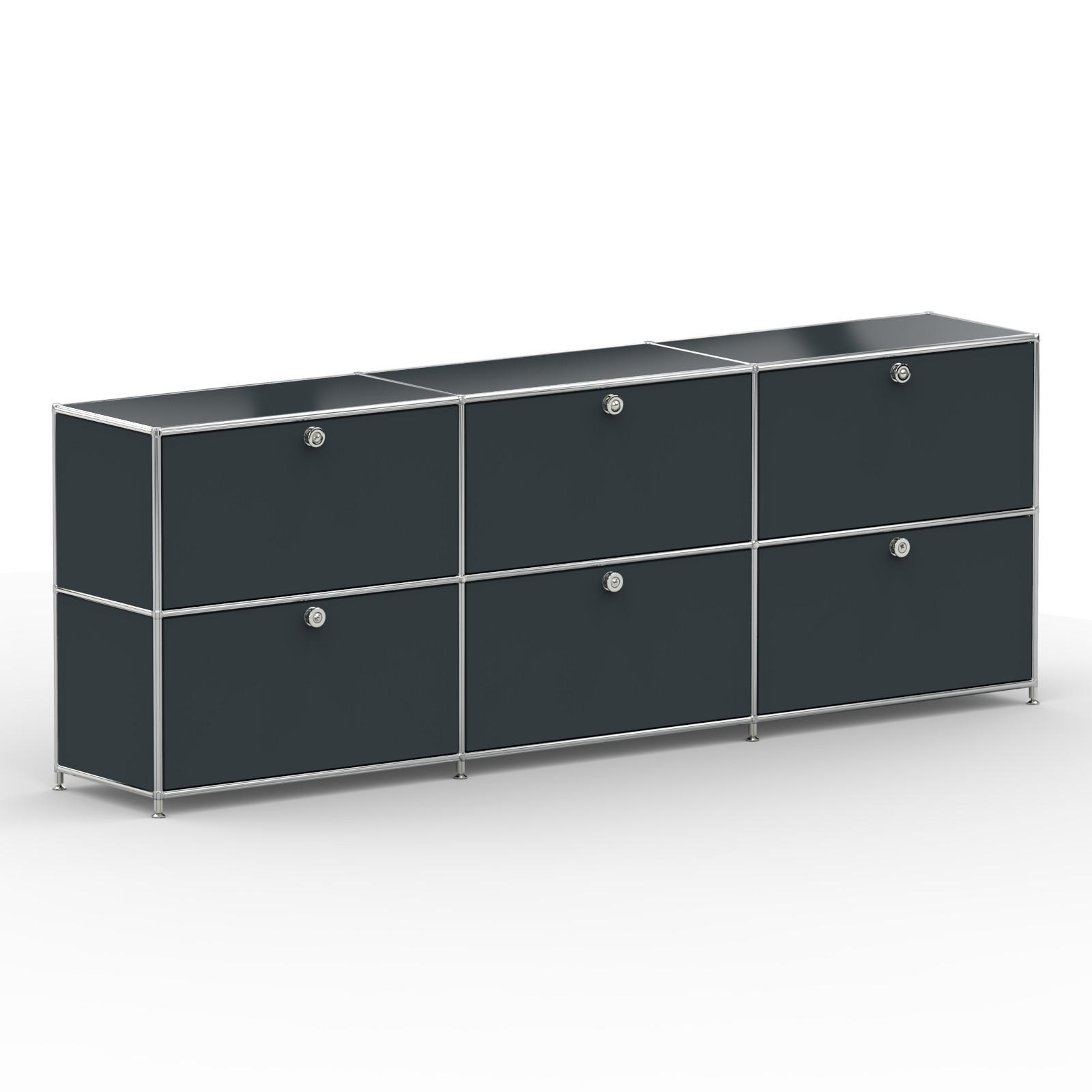 AKTENSCHRANK, 6 Schubladen & Schloss, Breite 227 cm, Anthrazitgrau - Chromfarben/Silberfarben, Metall (40/80.5/227.2cm) - Versee