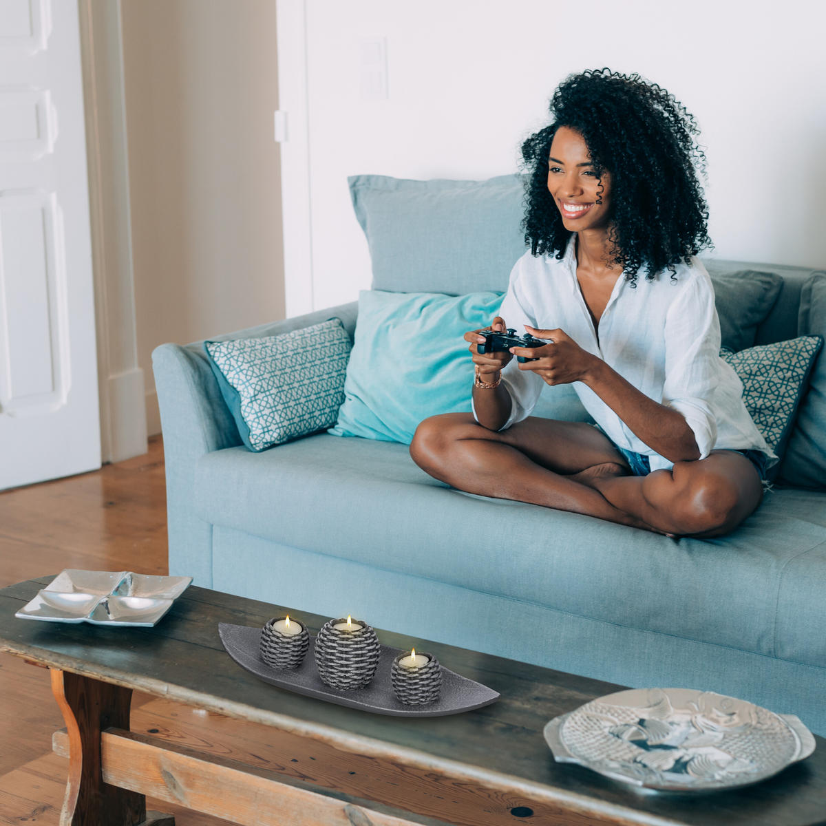 KERZENDEKO - Grau, Holzwerkstoff/Paraffin (7.5cm) - Relaxdays