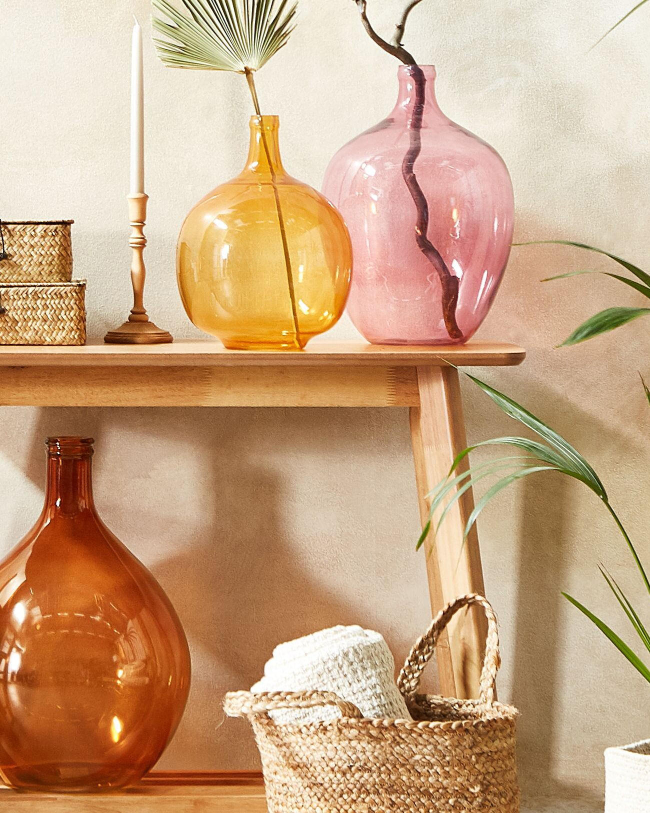 DEKOVASE Glas rosa Roti - Rosa, Glas (39cm) - Beliani