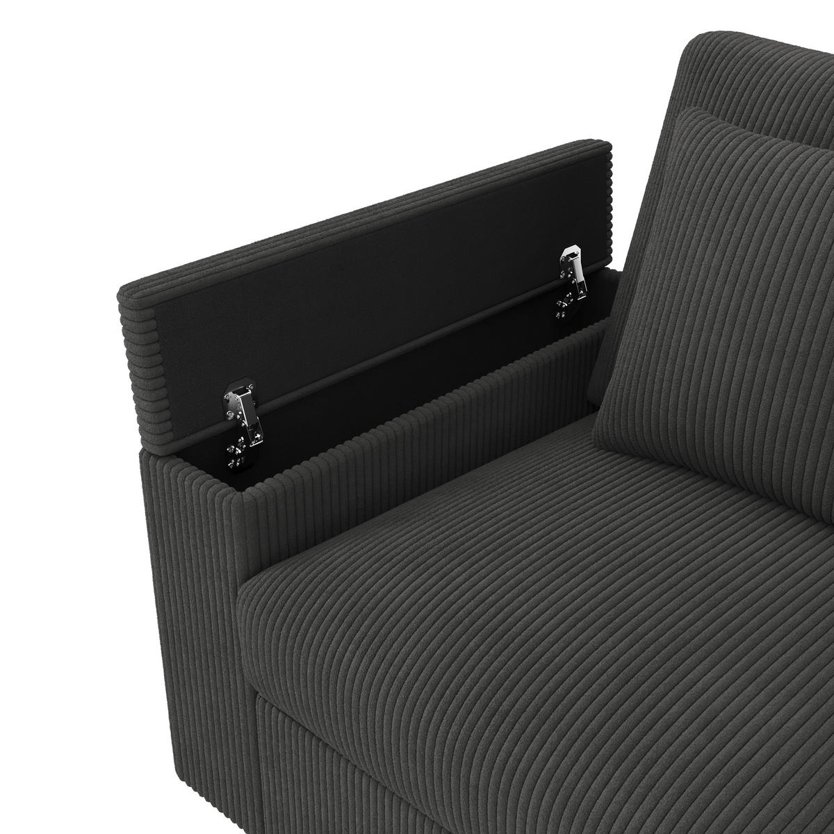 SOFA 4-Sitzer Cord Grau mit USB, USB-C und Stauraum - Grau, Holzwerkstoff/Kunststoff (299/82.7/80cm) - WISHDOR
