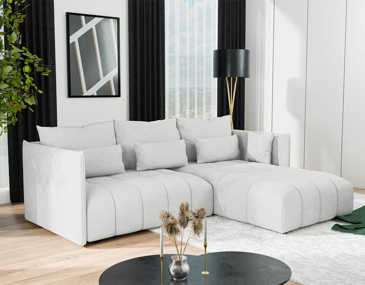 ECKSOFA L Form Cosmova Weiß 245/182/83 cm mit Schlaffunktion - Schwarz/Weiß, Kunststoff/Textil (245/182cm) - AX Living