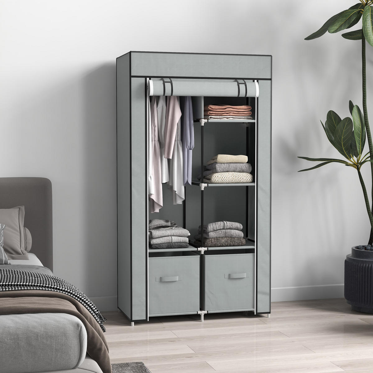 STOFFSCHRANK, Kleiderschrank, Hellgrau - Hellgrau, Metall (42.5/162.5/83cm) - HOMCOM