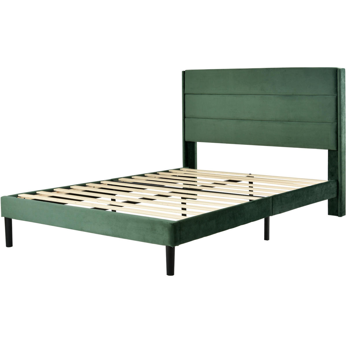 BETT mit Matratze und Lattenrost 140x200 cm Samt Dunkelgrün - Grün, Metall (140/200cm) - Meubliv