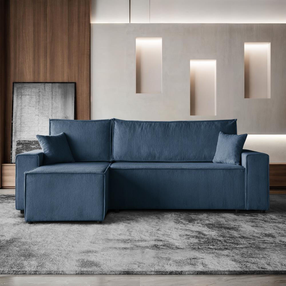 ECKSCHLAFSOFA mit Schlaffunktion Hektor dunkelblau - Schwarz/Dunkelblau, Kunststoff/Textil (247/152cm) - Beautysofa