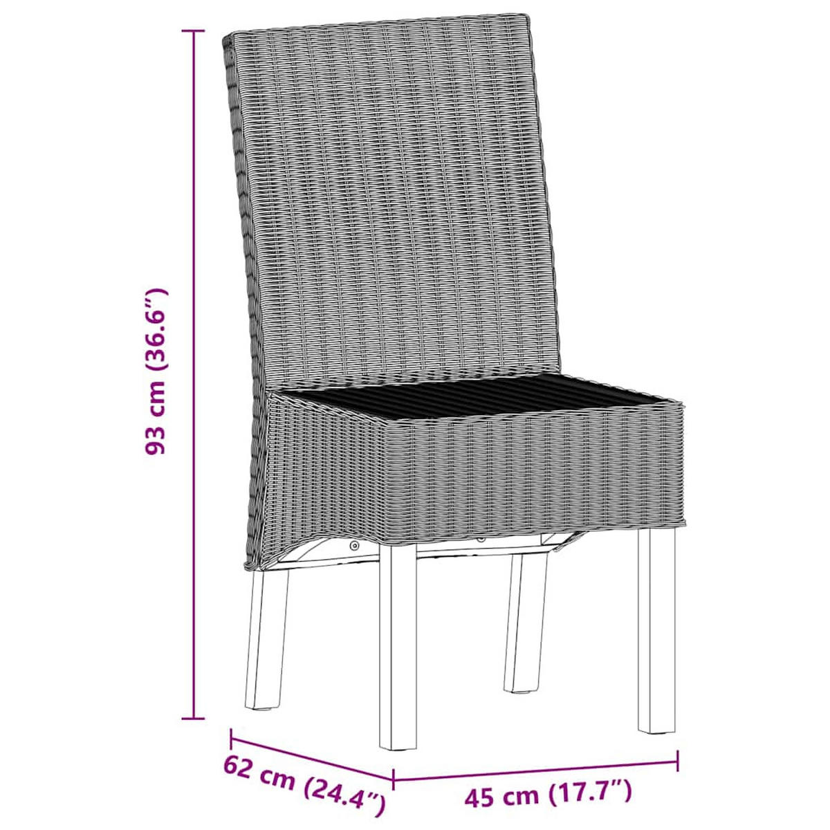 ESSZIMMERSTÜHLE Viso 2er-Set Braun Natürliches Rattan - Braun, Holz (45/93/62cm) - DELUKE