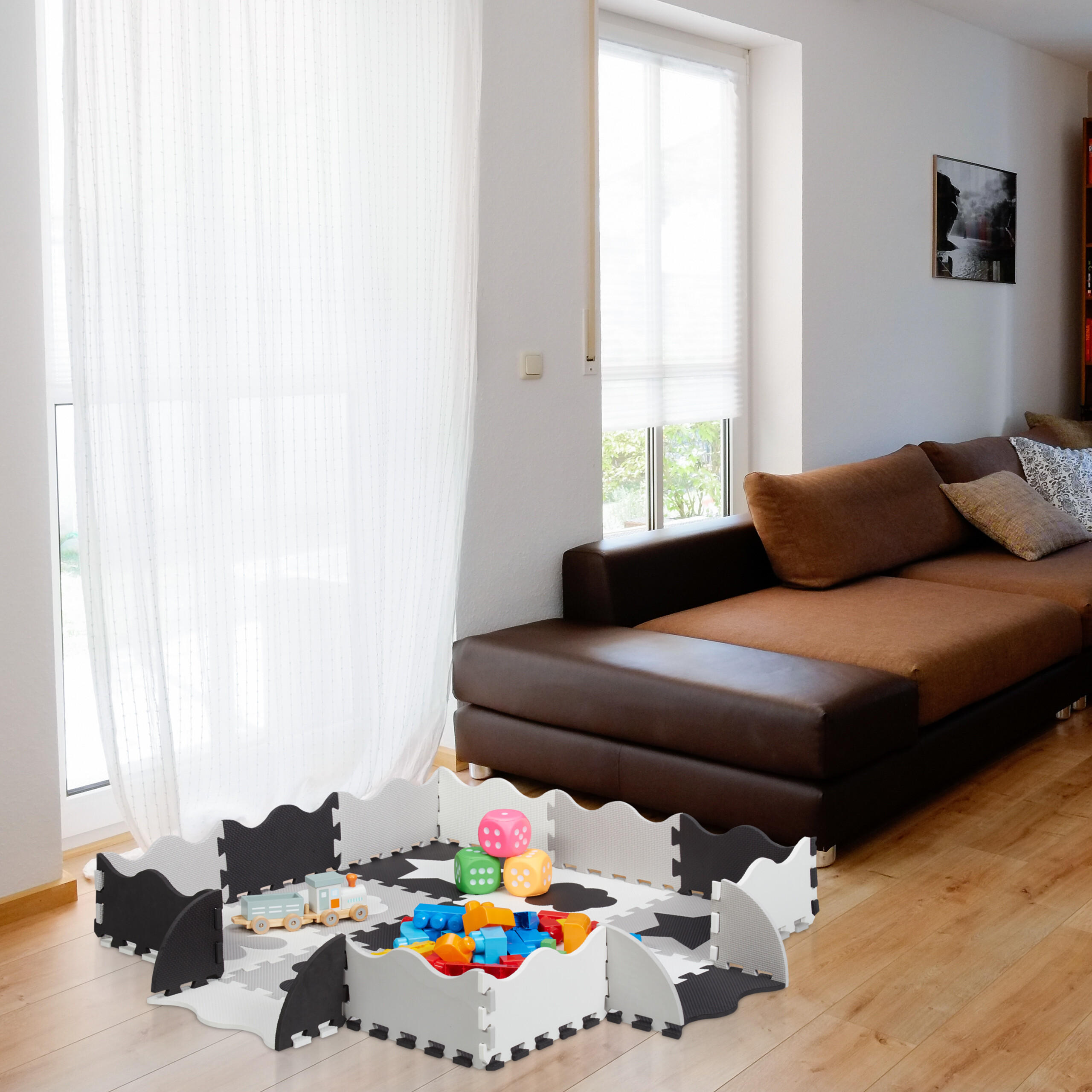34-TLG.PUZZLEMATTE - Schwarz/Weiß, Kunststoff (31.5/31.5cm) - Relaxdays
