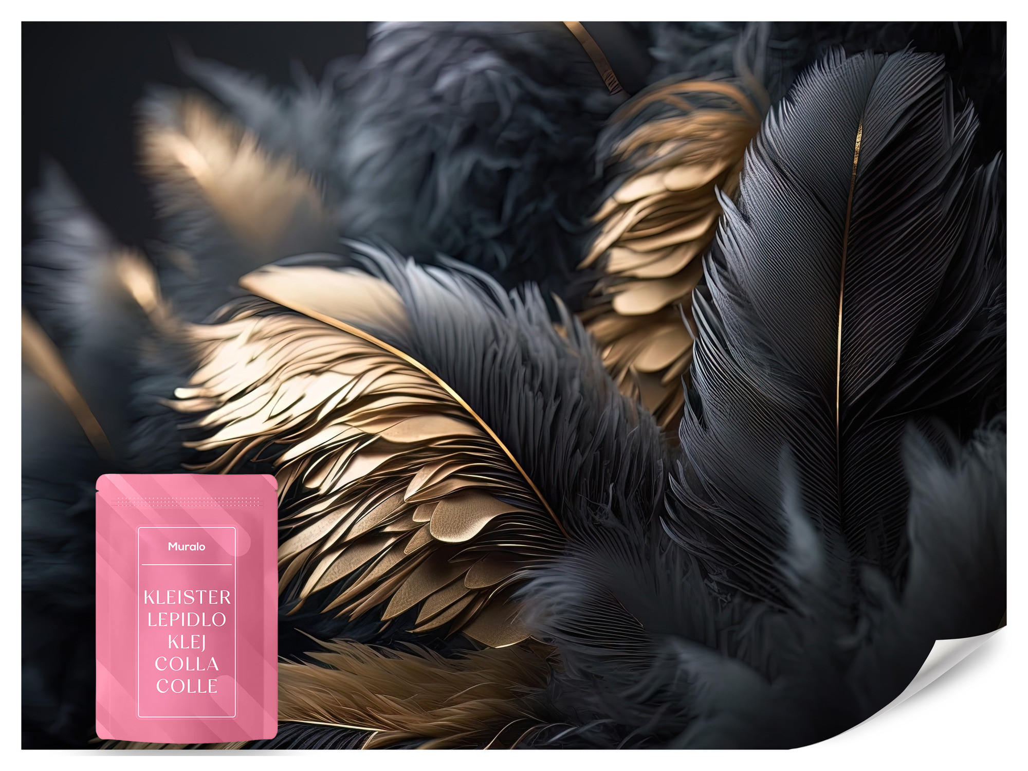 FOTOTAPETE Federn Abstraktion Stil Glamour 250x175 - Beige/Schwarz, Papier (250/175cm) - Muralo