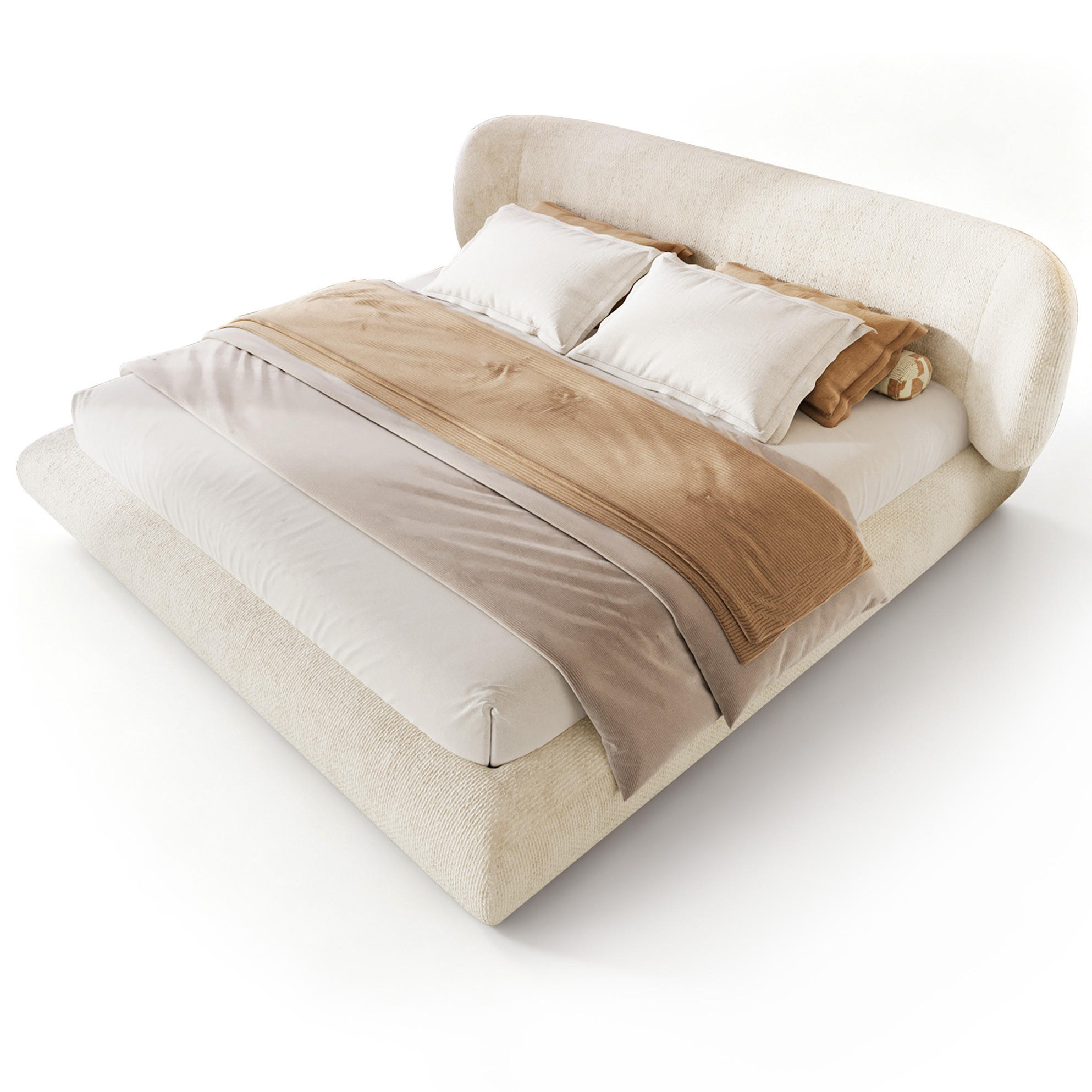 POLSTERBETT aus Chenille 160x200 cm Beige mit Lattenrost und gepolstertem Kopfteil - Beige, Textil (160/200cm) - Modfu