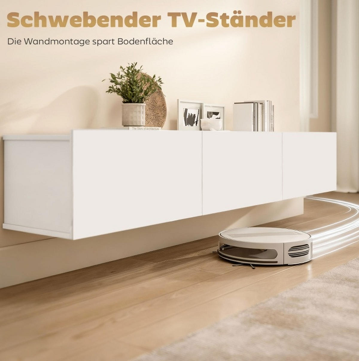 TV-SCHRANK 180/31.5/29.8 cm Weiß aus Spanplatte zur Wandmontage mit 3 Klappen - Weiß, Holzwerkstoff (180/29.8/31.5cm) - OKWISH