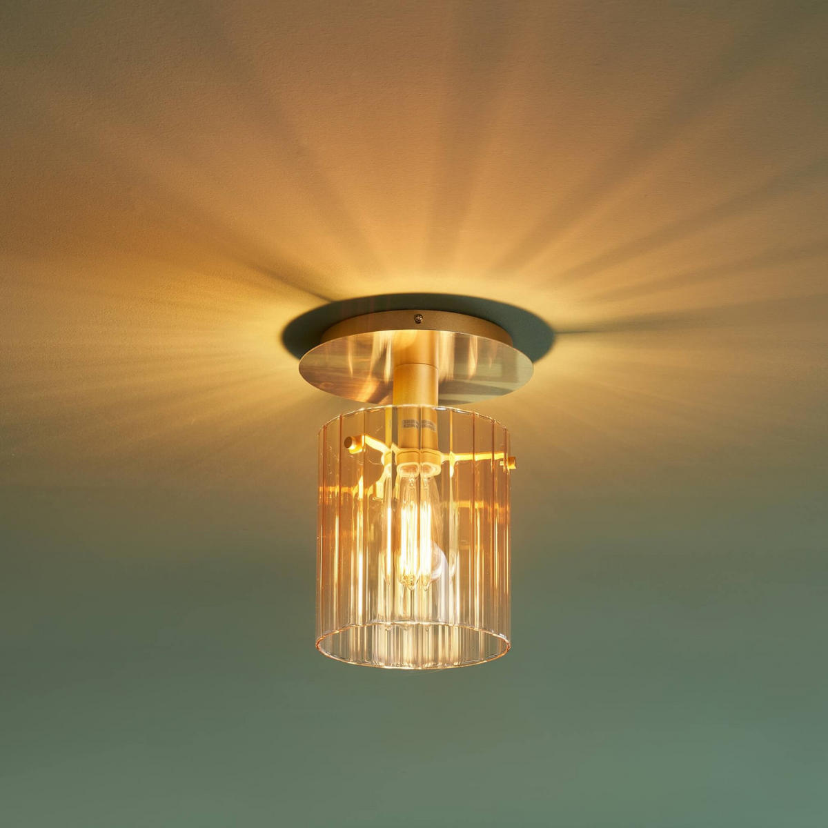 DECKENLEUCHTE Elyora, Bernstein und Gold, 27.5cm - Bernsteinfarben, Glas (27.5/18/27.5cm) - KOSILUM