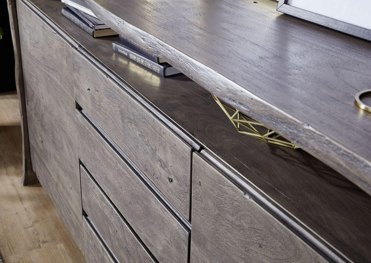 SIDEBOARD Akazie210x45x96 grau lackiert PURE ACACIA #901 - Grau, Holz (210/96/45cm) - Massivmoebel24