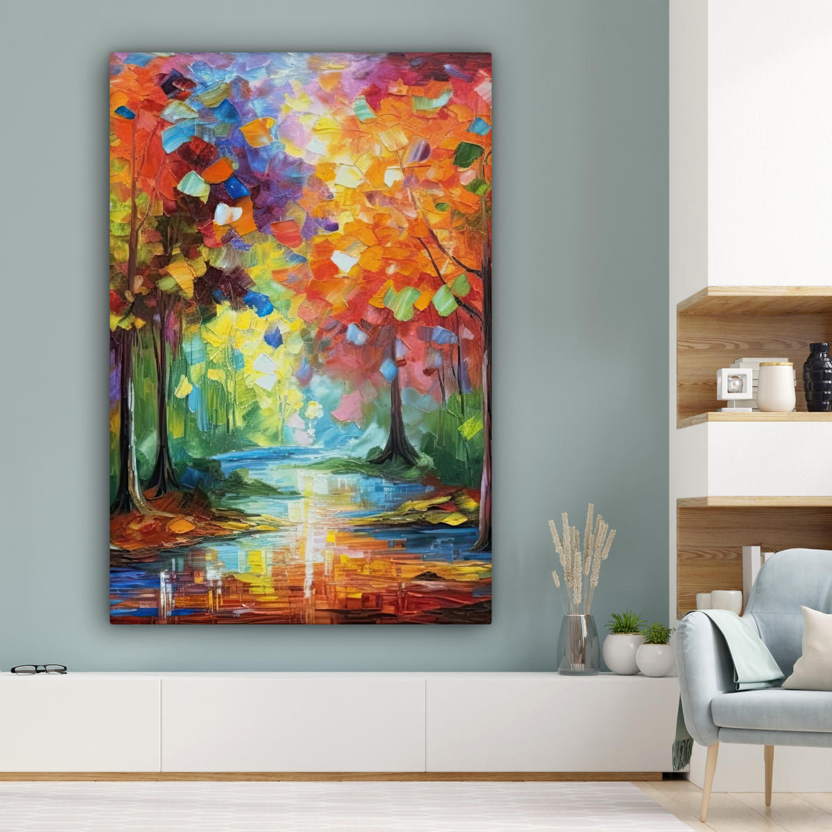 LEINWANDBILD Landschaft - Wald - Farben - Natur Deko Groß 90x140 cm - Multicolor, Textil (90/140cm) - MuchoWow