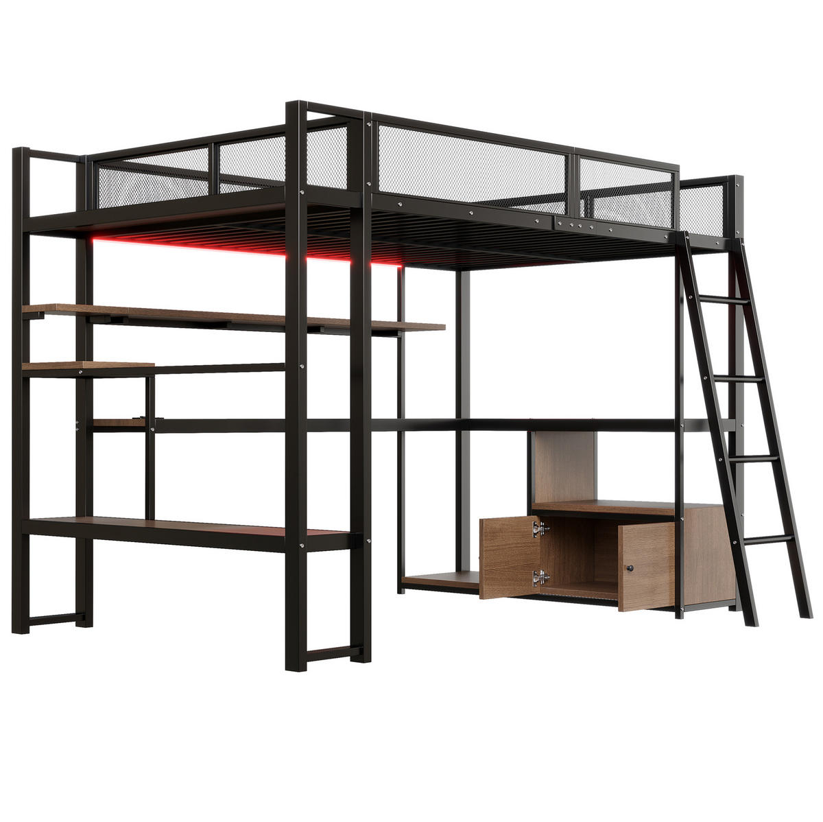 HOCHBETT 140/200 cm schwarz aus Metall und MDF mit Schreibtisch - Schwarz, Holzwerkstoff (140/200cm) - OKWISH