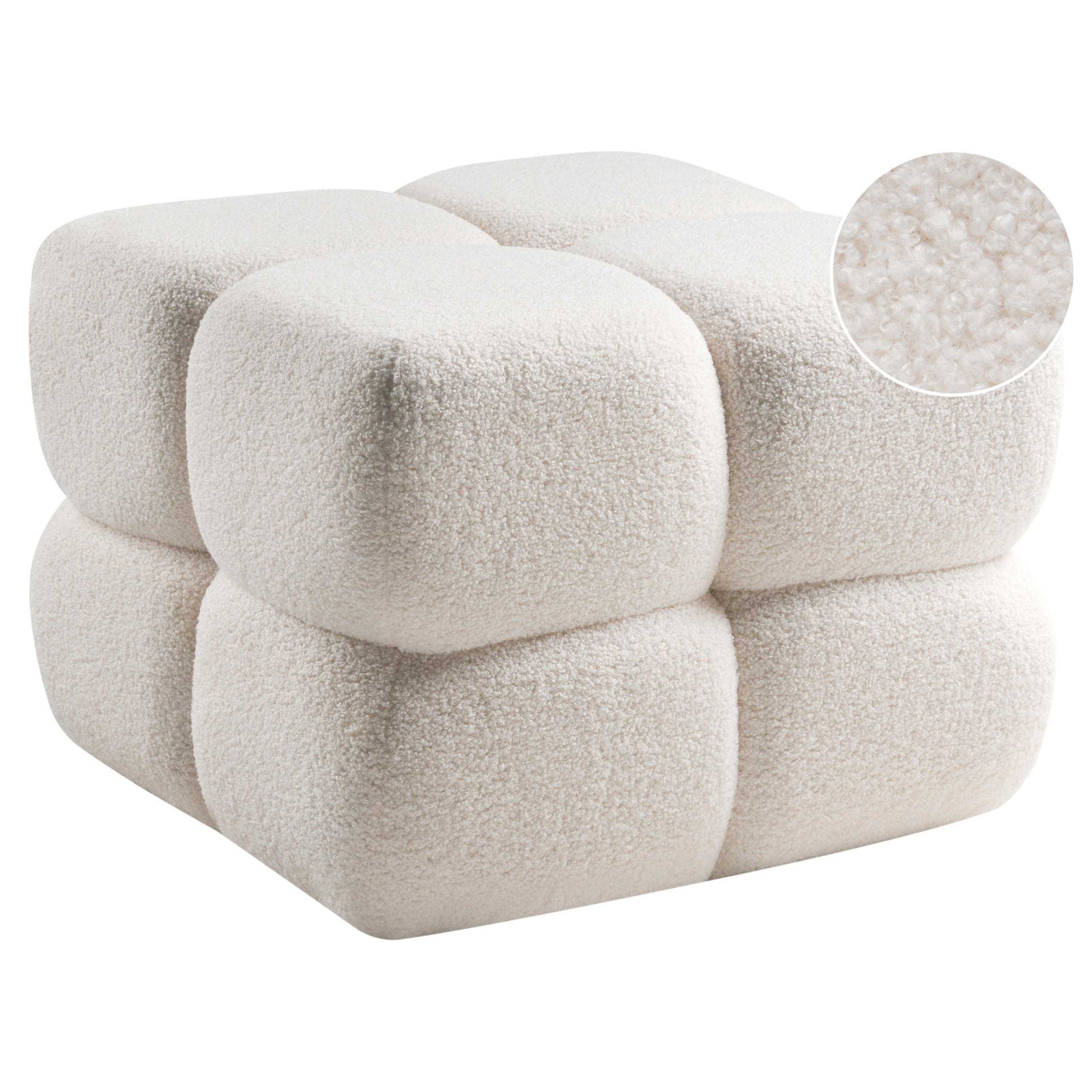 POUF Bouclé Cremeweiß Caliente - Weiß, Textil (60/44/60cm) - Beliani
