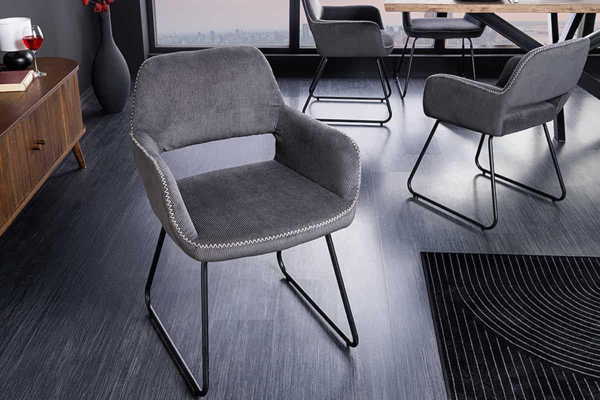 STUHL MUSTANG Cord Grau 80 cm - Schwarz/Grau, Textil/Metall (56/77/56cm) - riess-ambiente