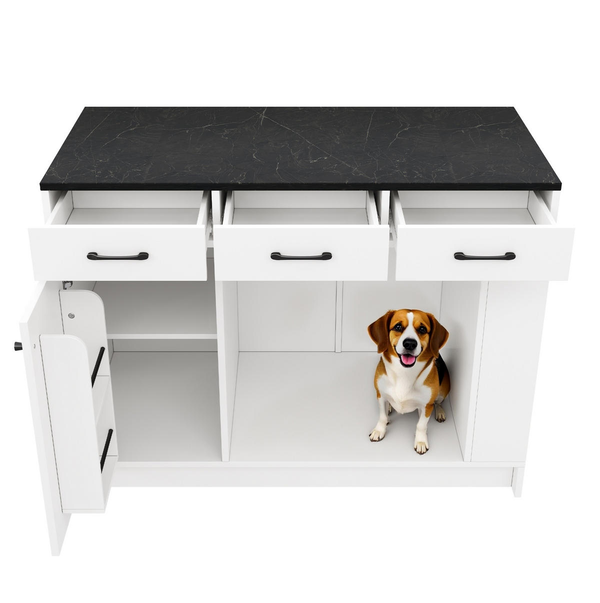 SERVIERWAGEN 120x60x90cm Weiß mit Gewürzregal & verstellbaren Regalen - Weiß, Holzwerkstoff (120/90/60cm) - Modfu
