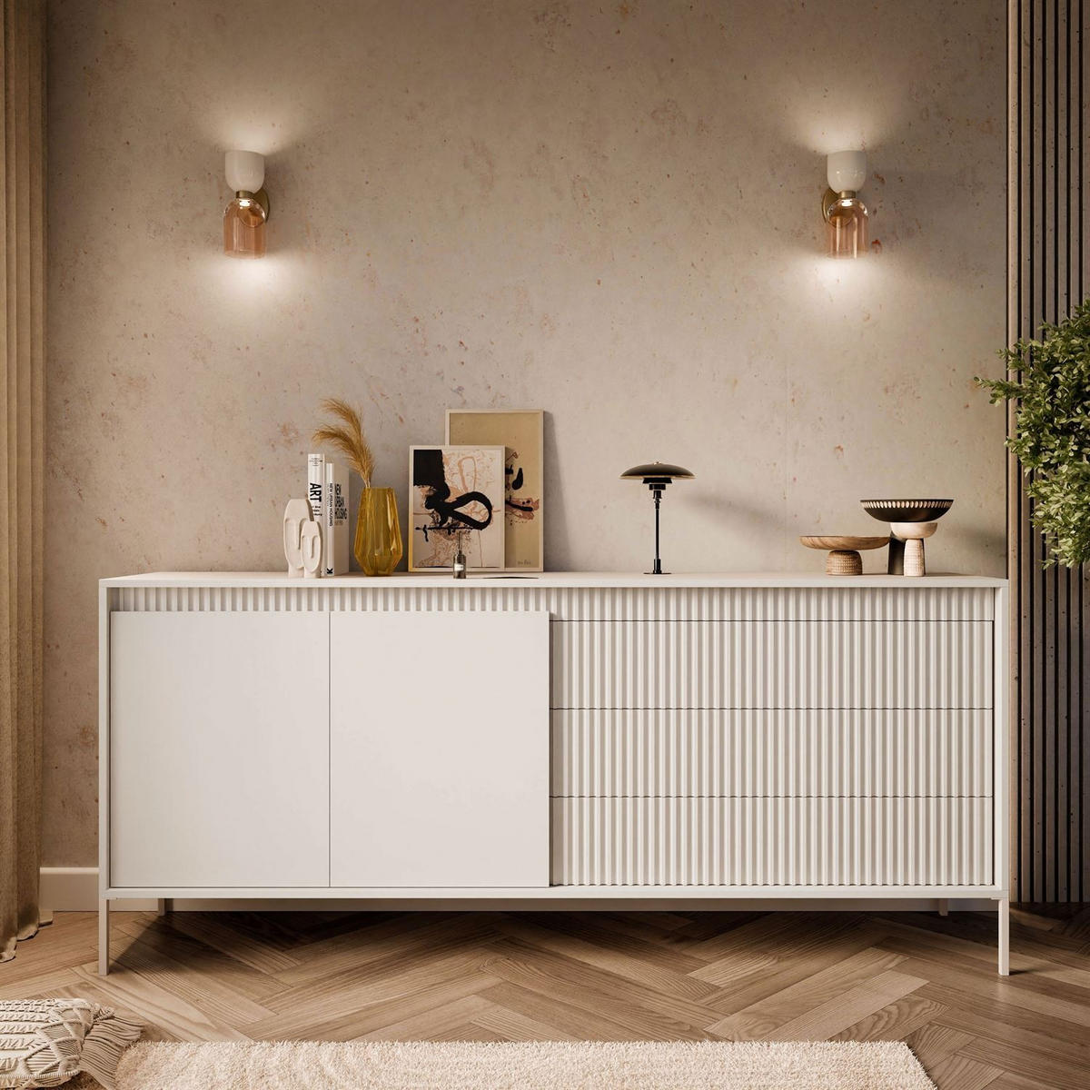 SIDEBOARD YASUMI 187 2D3S mit Schubladen - Beige, Holzwerkstoff (187.1/81.4/39.5cm) - Lookway