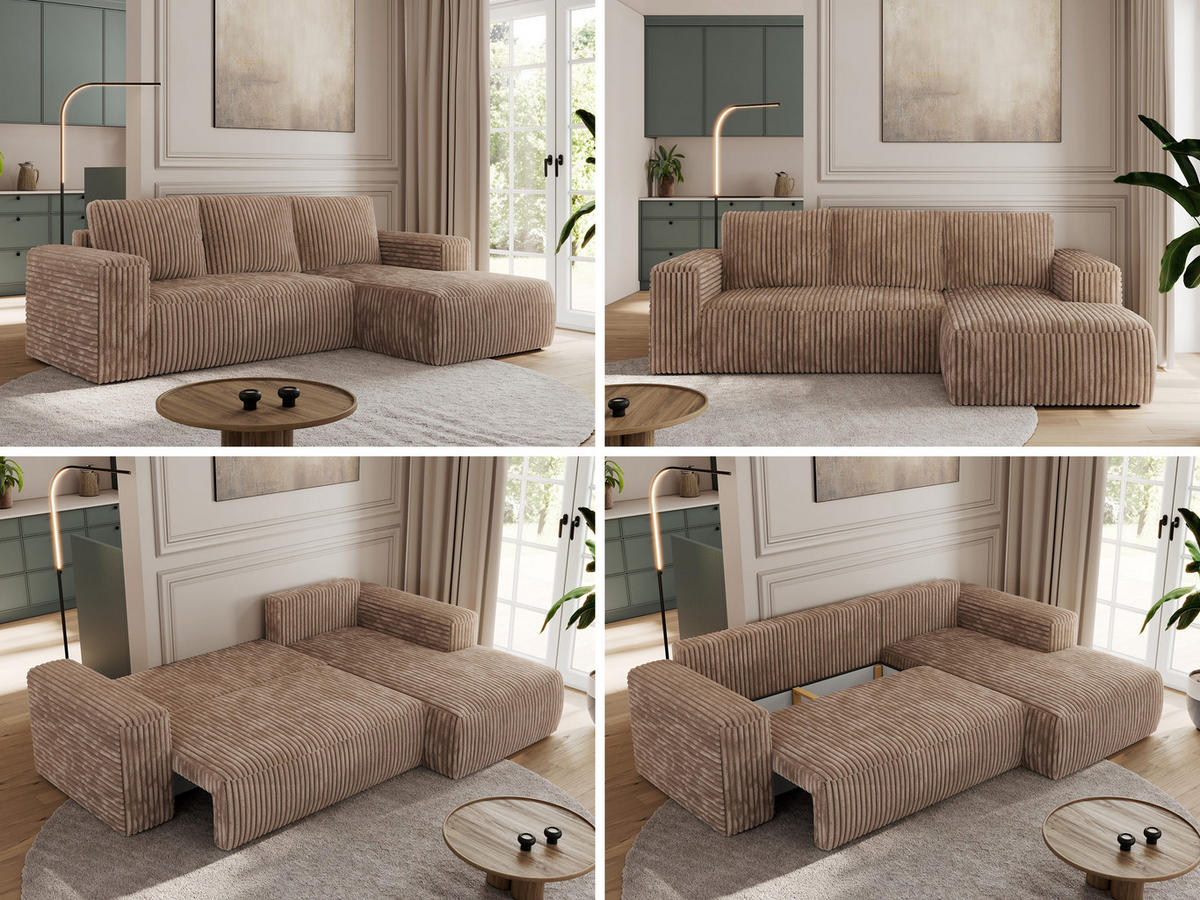 ECKSOFA TRENTINO L Braun Cord - Rechts - Schwarz/Braun, Textil (164/266cm) - MKS