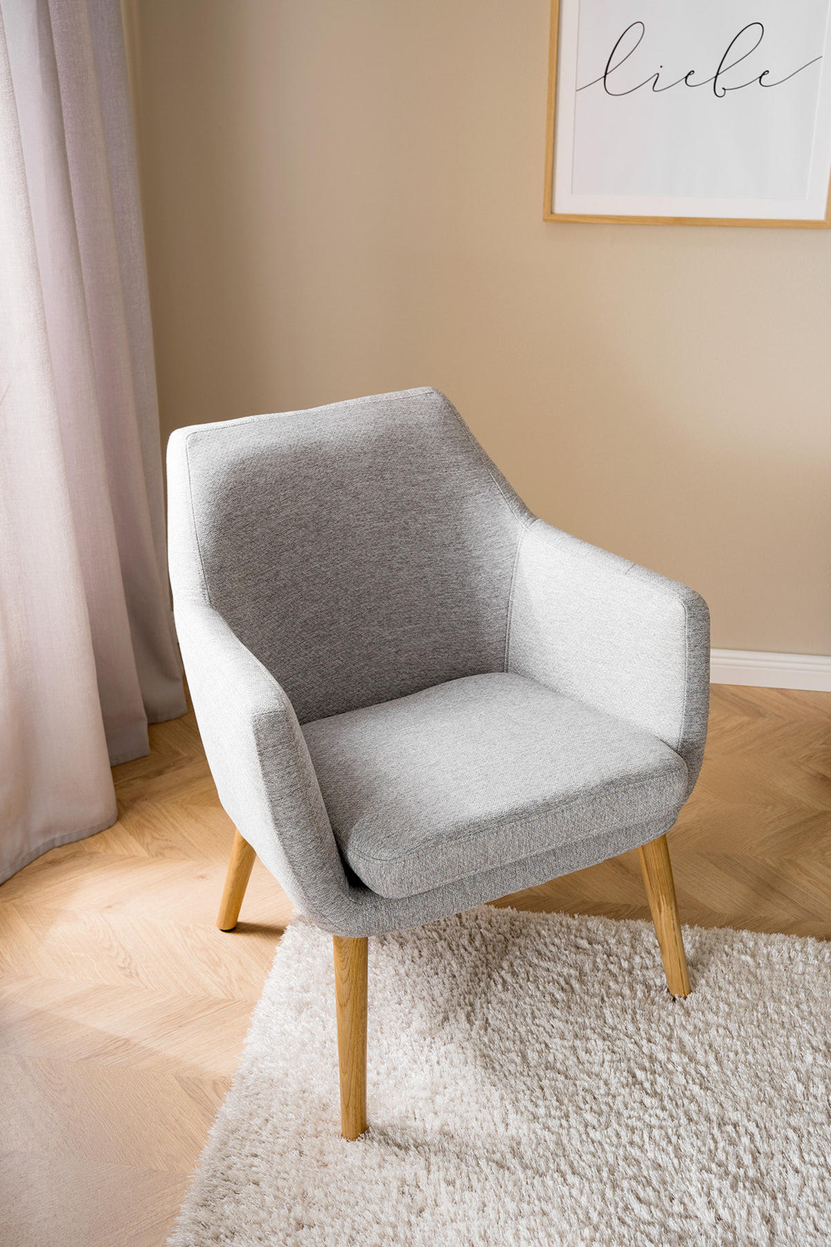LOUNGESESSEL - Eichefarben/Hellgrau, Eichenholz/Holz (66/80/68cm) - home24