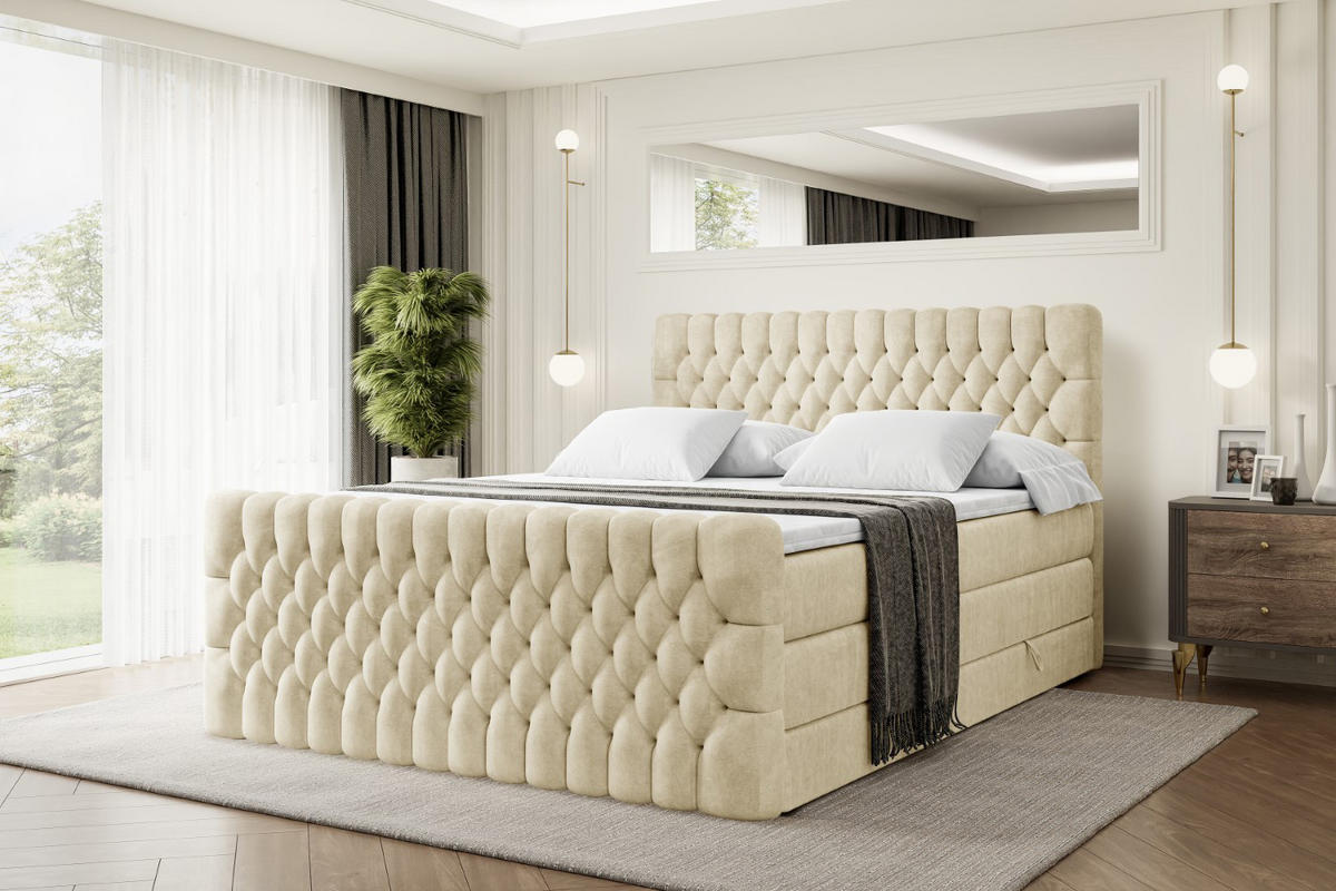 BOXSPRINGBETT SERENE-Z KING - 120 x 200 - H3/H4 - Beige - Beige, Holzwerkstoff (120/200cm) - ALTDECOR