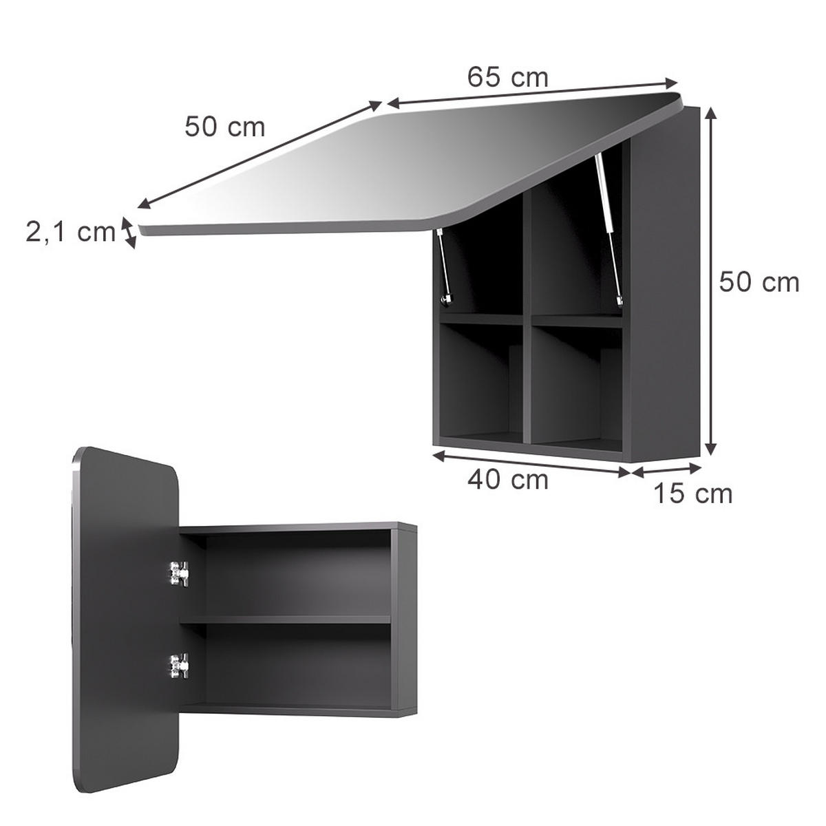 KOUPELNOVÁ ZRCADLOVÁ SKŘÍŇKA Zino Antracit - antracitová, kompozitní dřevo (65/50/17.4cm) - Vicco