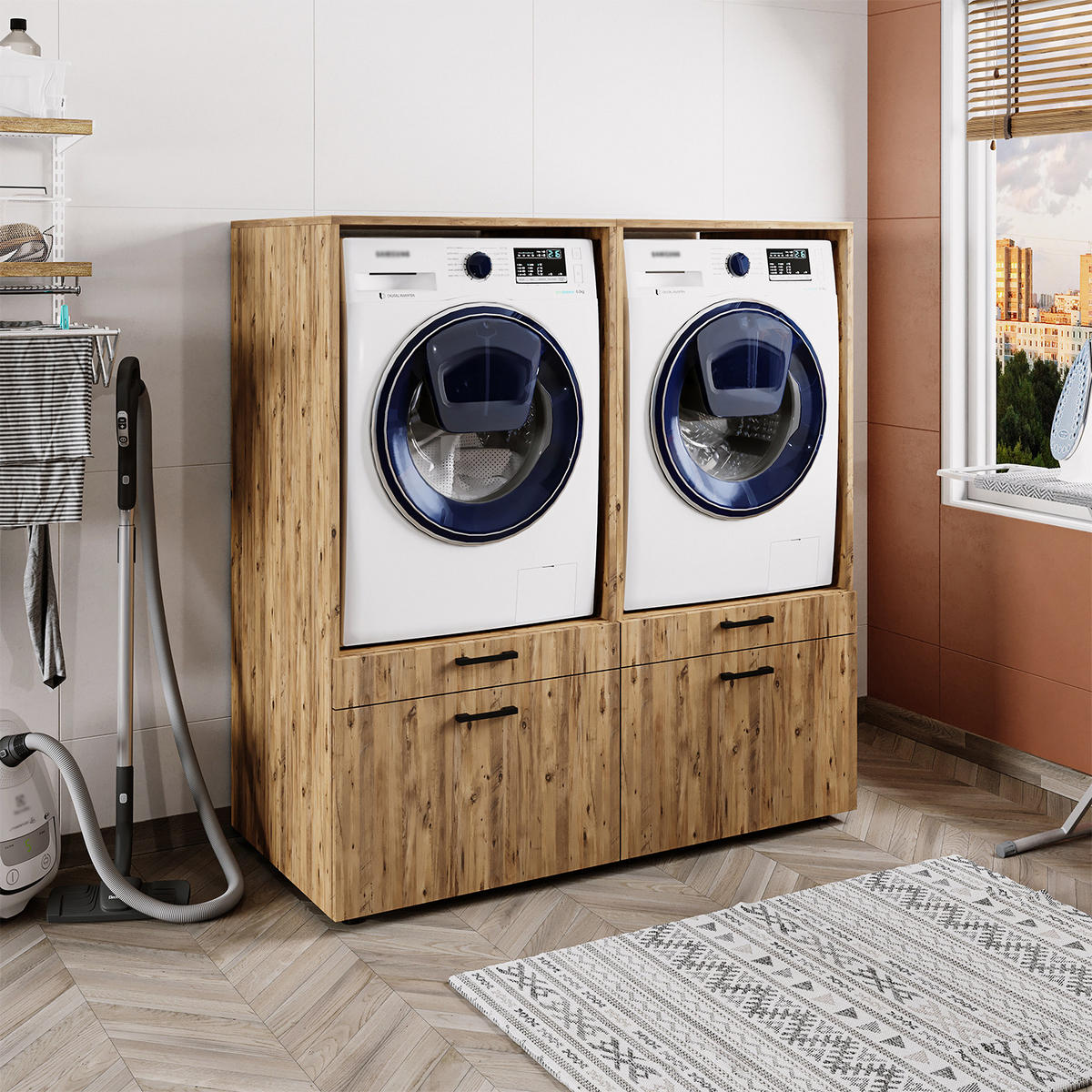 WASCHMASCHINENSCHRANK Serie 2 134cm Breit, 145cm Hoch - Eichefarben, Holzwerkstoff (134/145/67cm)