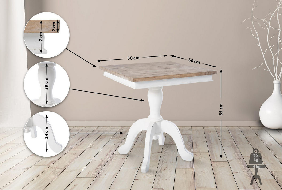 BEISTELLTISCH eckig 50/50/65 cm Holz natura/weiß - Eukalyptusholzfarben/Weiß, Holz (50/50/65cm) - CLP