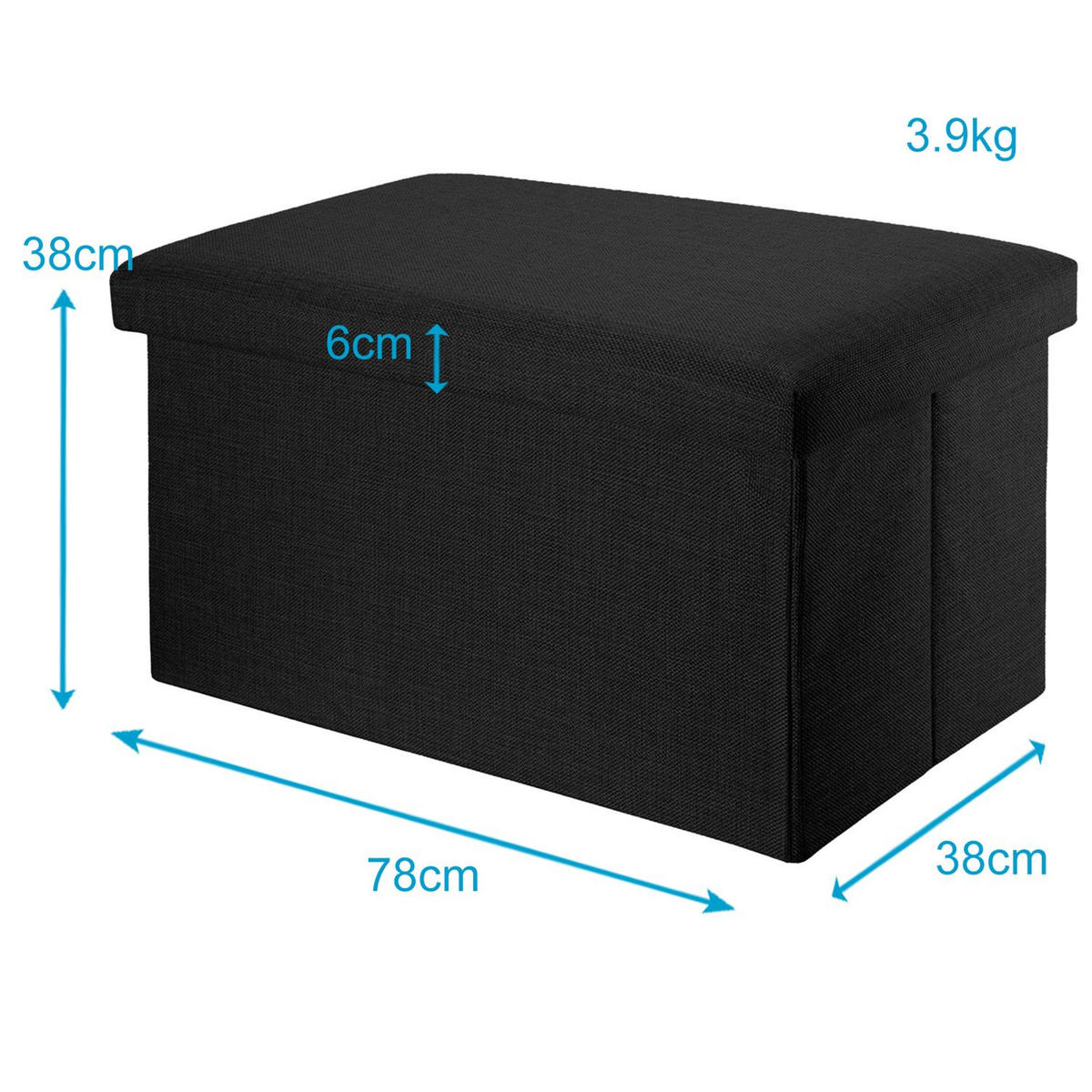 SITZBANK Faltbar in Leinen Optik 78/38/38 cm (Schwarz) - Schwarz, Textil (78/38/38cm) - Intirilife