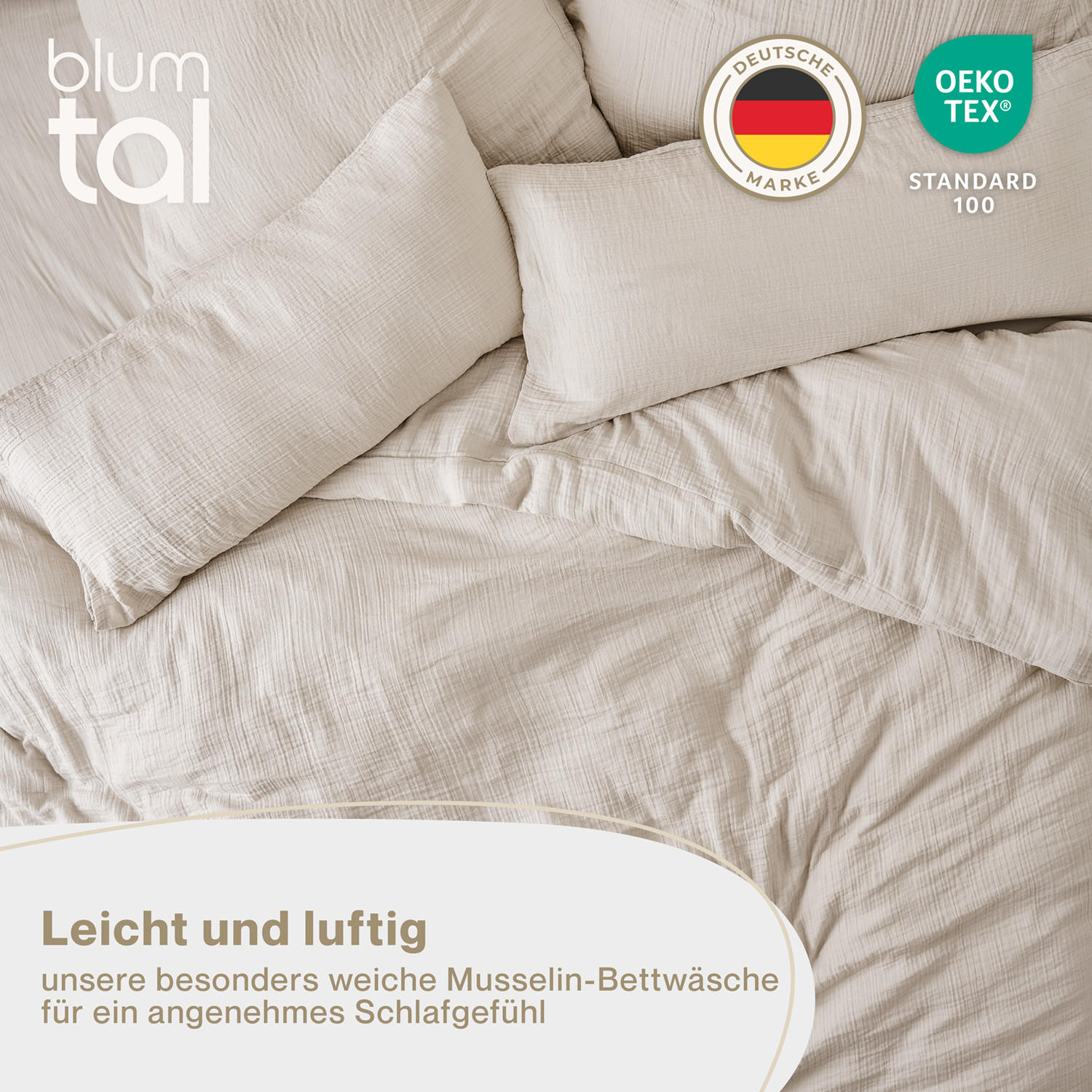 BETTWÄSCHE Musselin, 100% Baumwolle, 200/220 cm & 2x 80/80 cm - Grau, Textil (200/220cm) - Blumtal