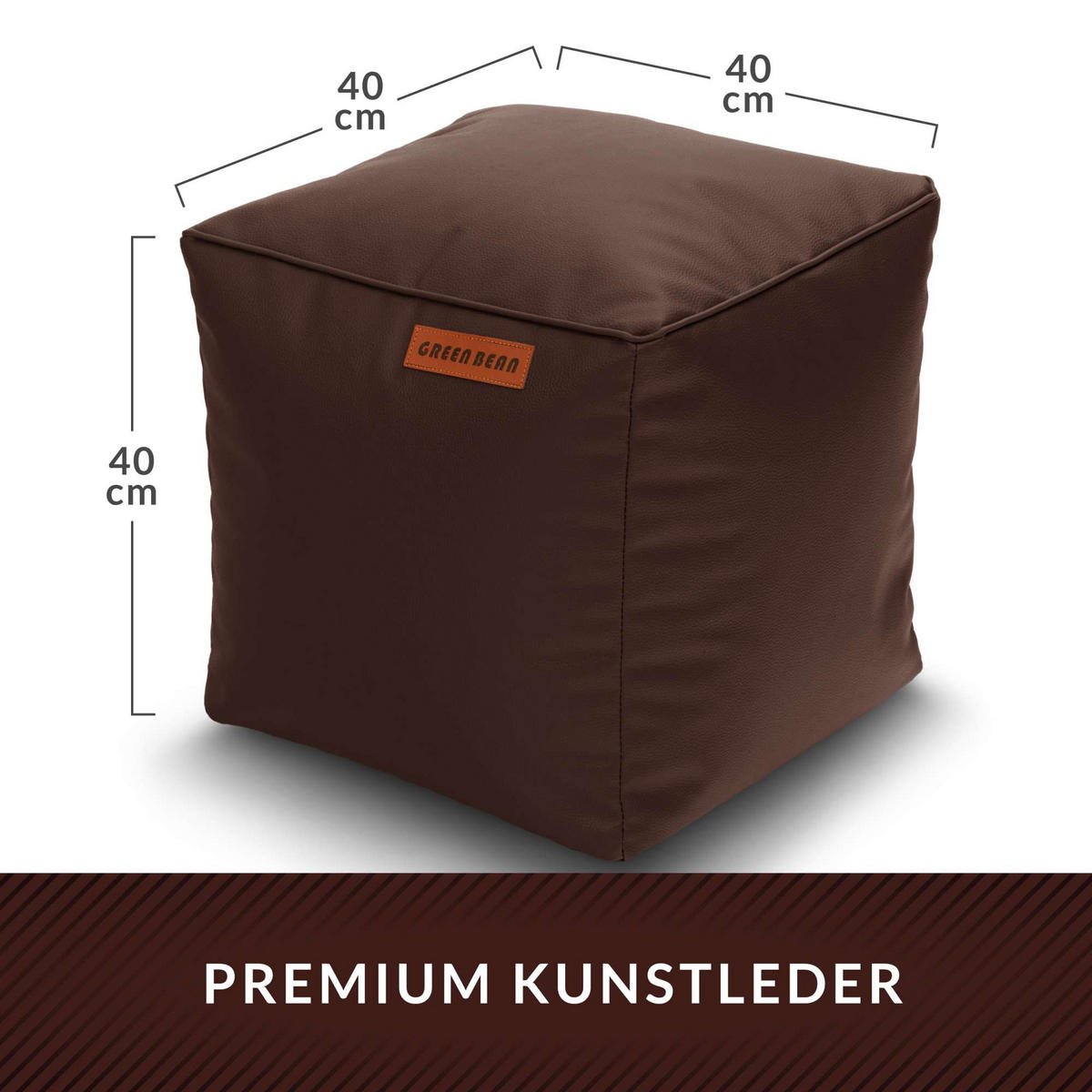 SITZSACK-HOCKER 40x40cm - KUNSTLEDER - Dunkelbraun, Textil (40/40/40cm) - Green Bean