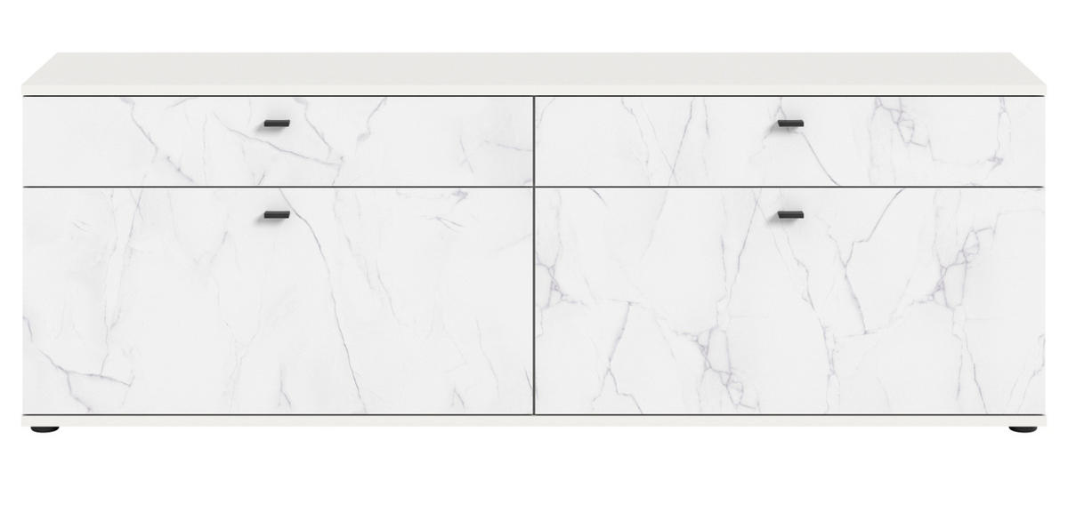TV-LOWBOARD weiß Marmor 180 cm, TV-Unterteil in Komforthöhe - Schwarz/Weiß, Holzwerkstoff/Kunststoff (180/62/40cm) - Inn.Furn