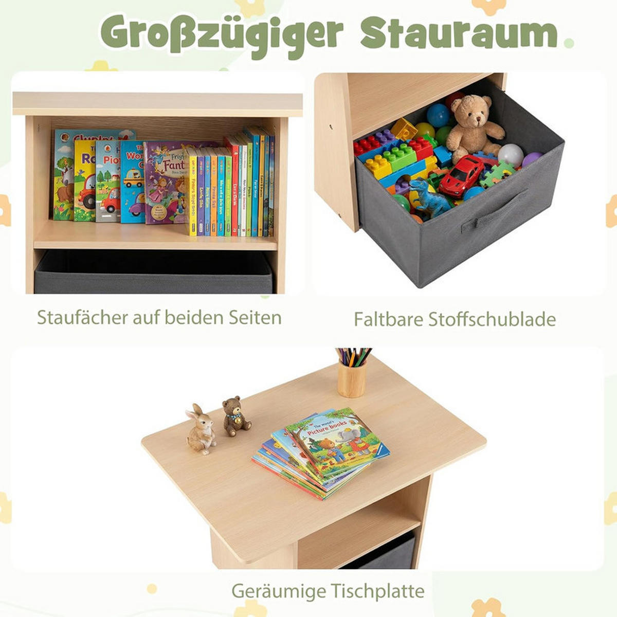 KINDERTISCH mit Stuhl grün(3-tlg) - Grün, Holzwerkstoff (70/49.5/48cm) - COSTWAY