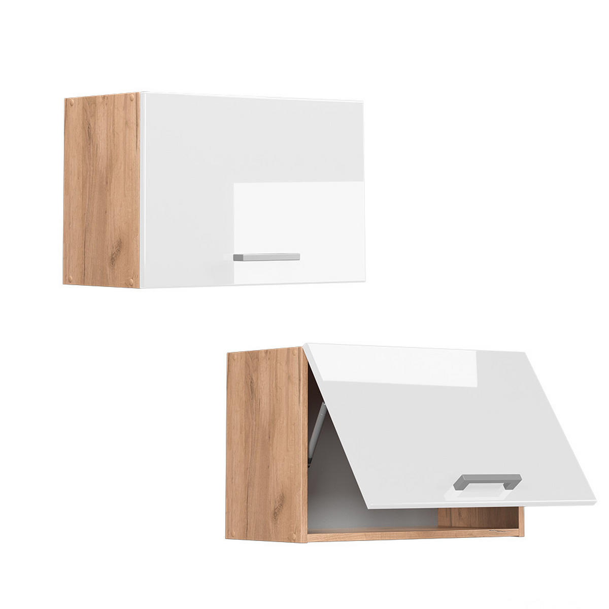 HÄNGESCHRANK R-Line Weiß Hochglanz 60 cm Flach - Honigeiche/Weiß Hochglanz, Holzwerkstoff (60/40/31cm) - Vicco