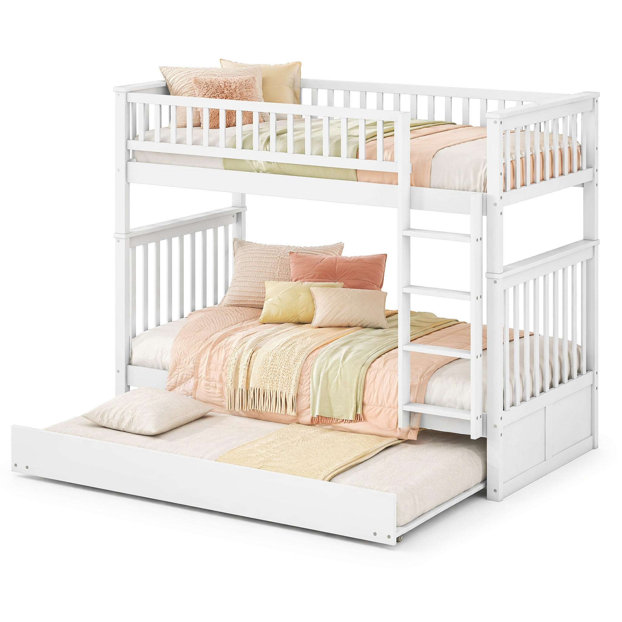 ETAGENBETT 90/200 cm & 90/190 cm in Weiß Kinderbett mit Ausziehbett und Treppe - Weiß, Holzwerkstoff (90/200cm) - STILVORA