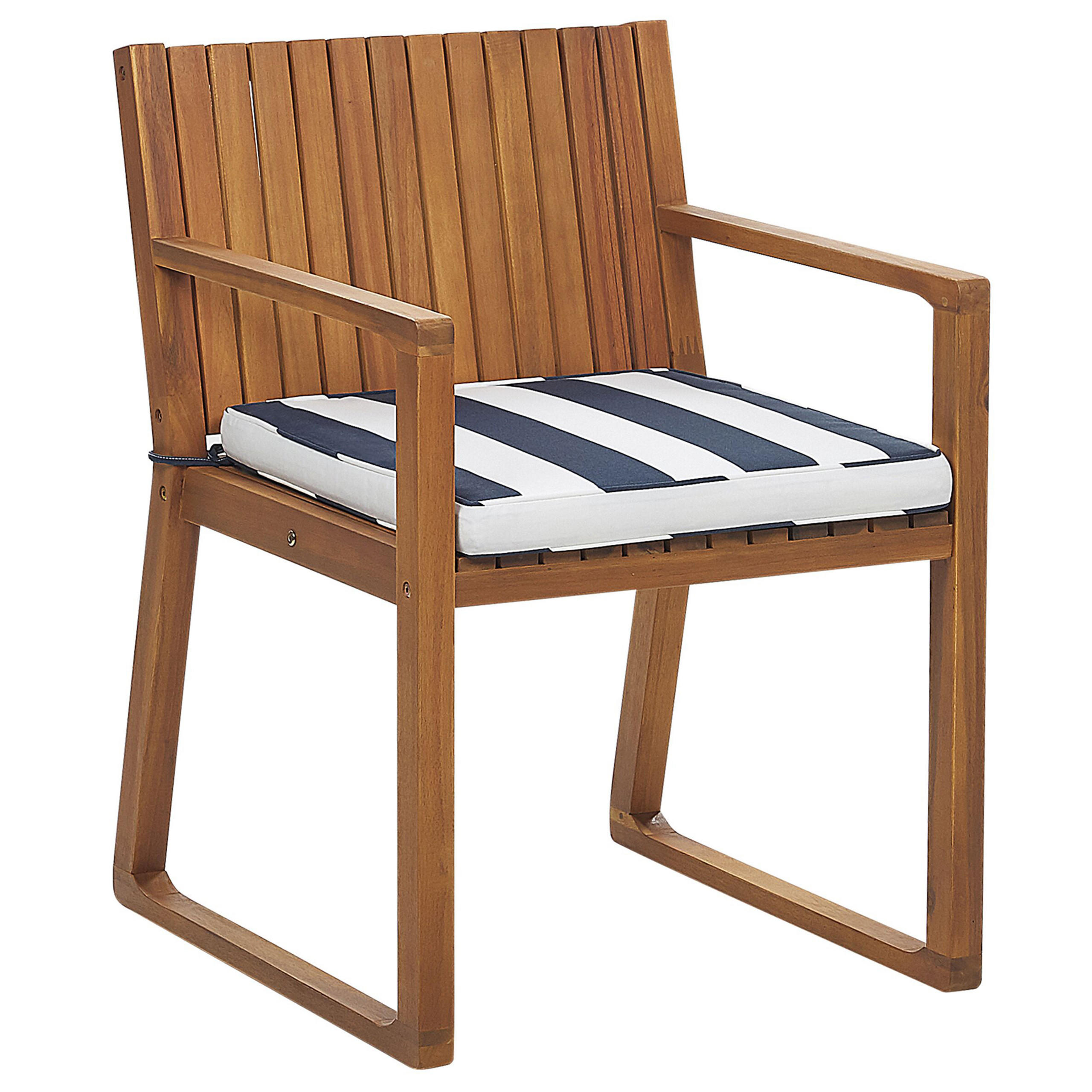 GARTENSTUHL Akazienholz Auflagen marineblau Sassari - Hellblau, Holz (54/80/59cm) - Beliani