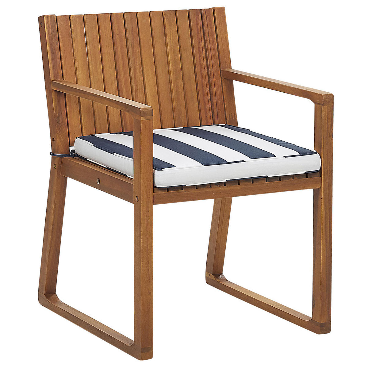 GARTENSTUHL Akazienholz Auflagen marineblau Sassari - Hellblau, Holz (54/80/59cm) - Beliani