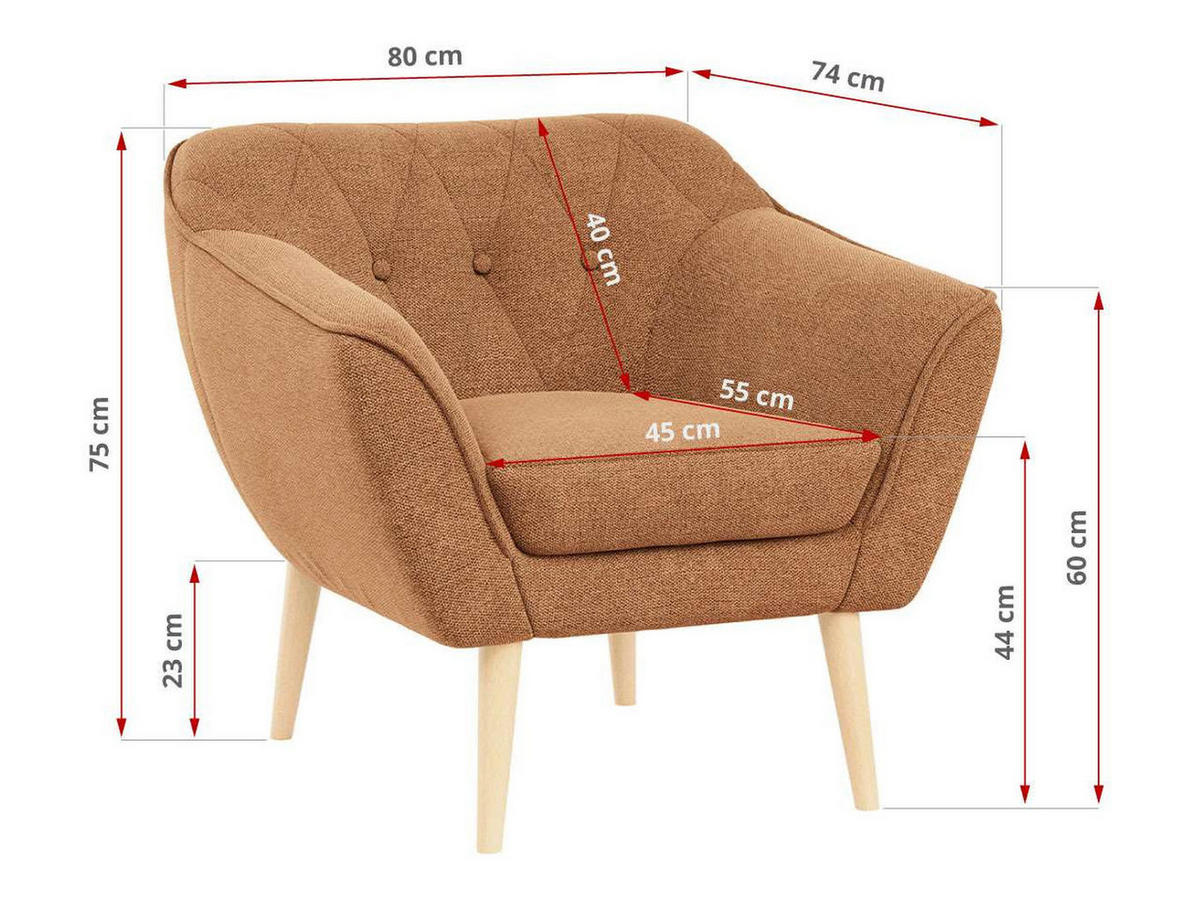 SESSEL Pirs 1 Sitzer Strukture Orange - Orange/Braun, Holz/Textil (80/75/74cm) - MKS