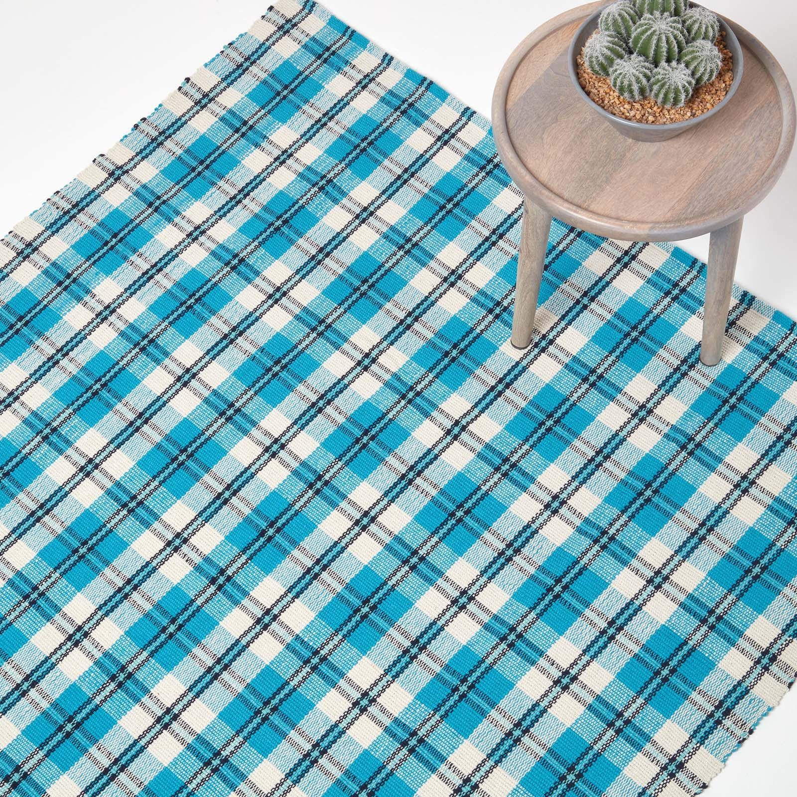 HANDWEBTEPPICH Irvine, Baumwolle kariert 150/240 cm - Blau, Textil (150/240cm) - Homescapes