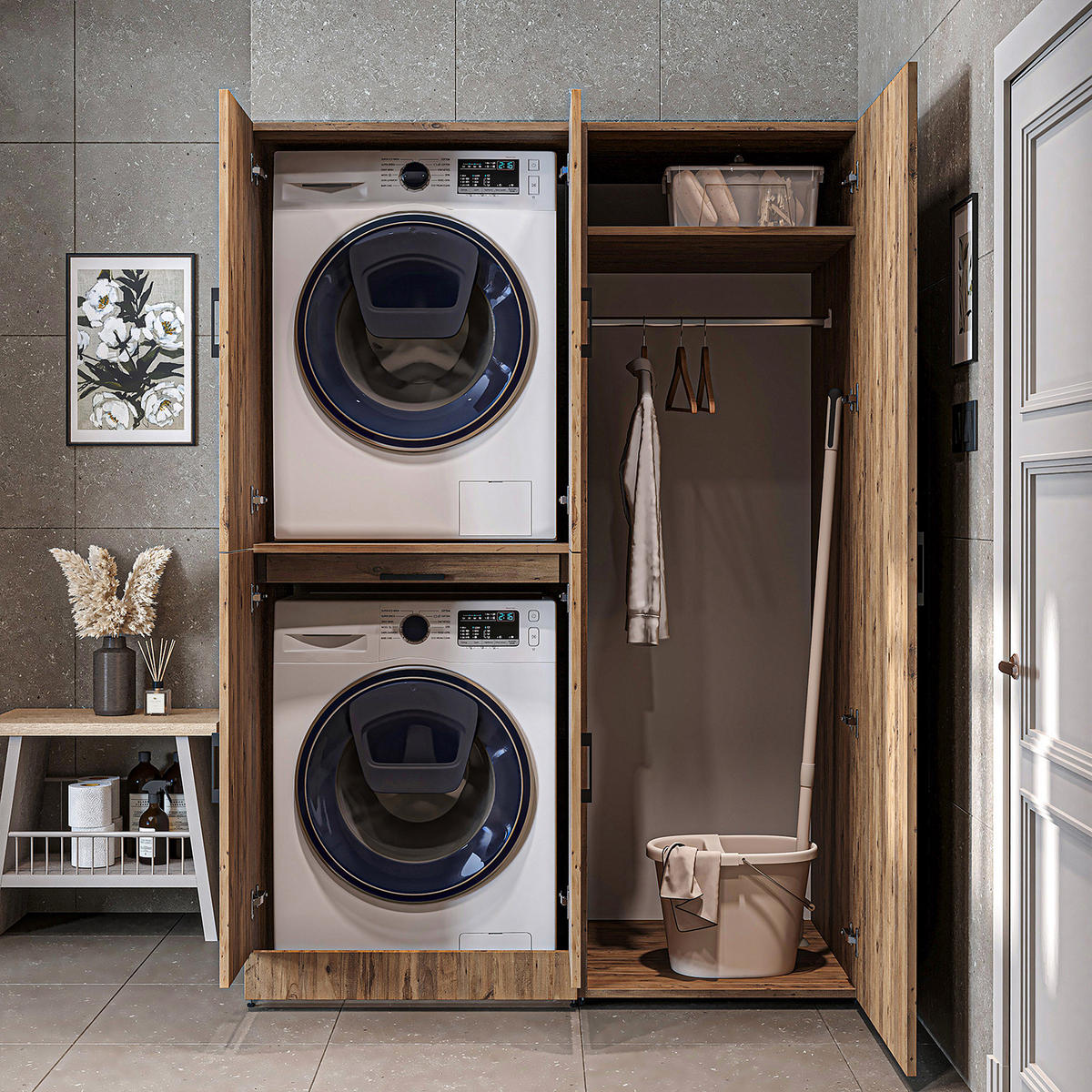 WASCHMASCHINENSCHRANK DORA-I 130cm Breit, 186cm Hoch - Eichefarben, Holzwerkstoff (130/186/73.8cm)