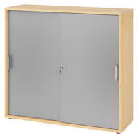 SCHIEBETÜRENSCHRANK - 3 Ordnerhöhen 40/120/110 cm in Ahornfarben/Silberfarben Chromgriff (Metall) - Silberfarben/Ahornfarben, Holzwerkstoff (120/110/40cm) - bümö