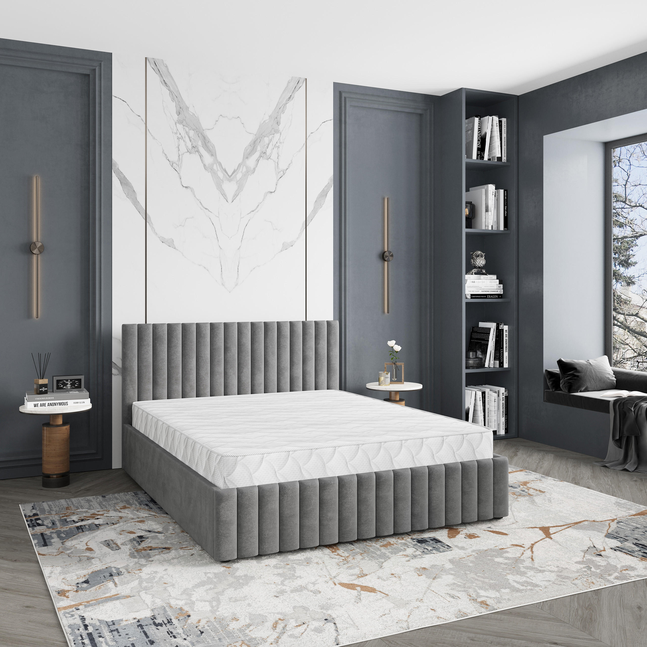 POLSTERBETT CARMIA 140x200 cm mit Bettkästen - Grau - Grau, Holz (140/200cm) - MASSENO