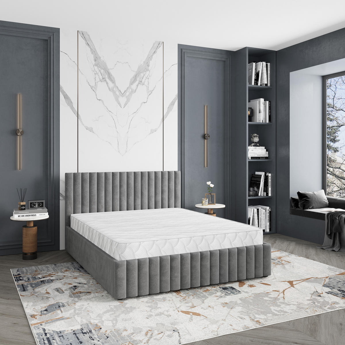 POLSTERBETT CARMIA 140x200 cm mit Bettkästen - Grau - Grau, Holz (140/200cm) - MASSENO
