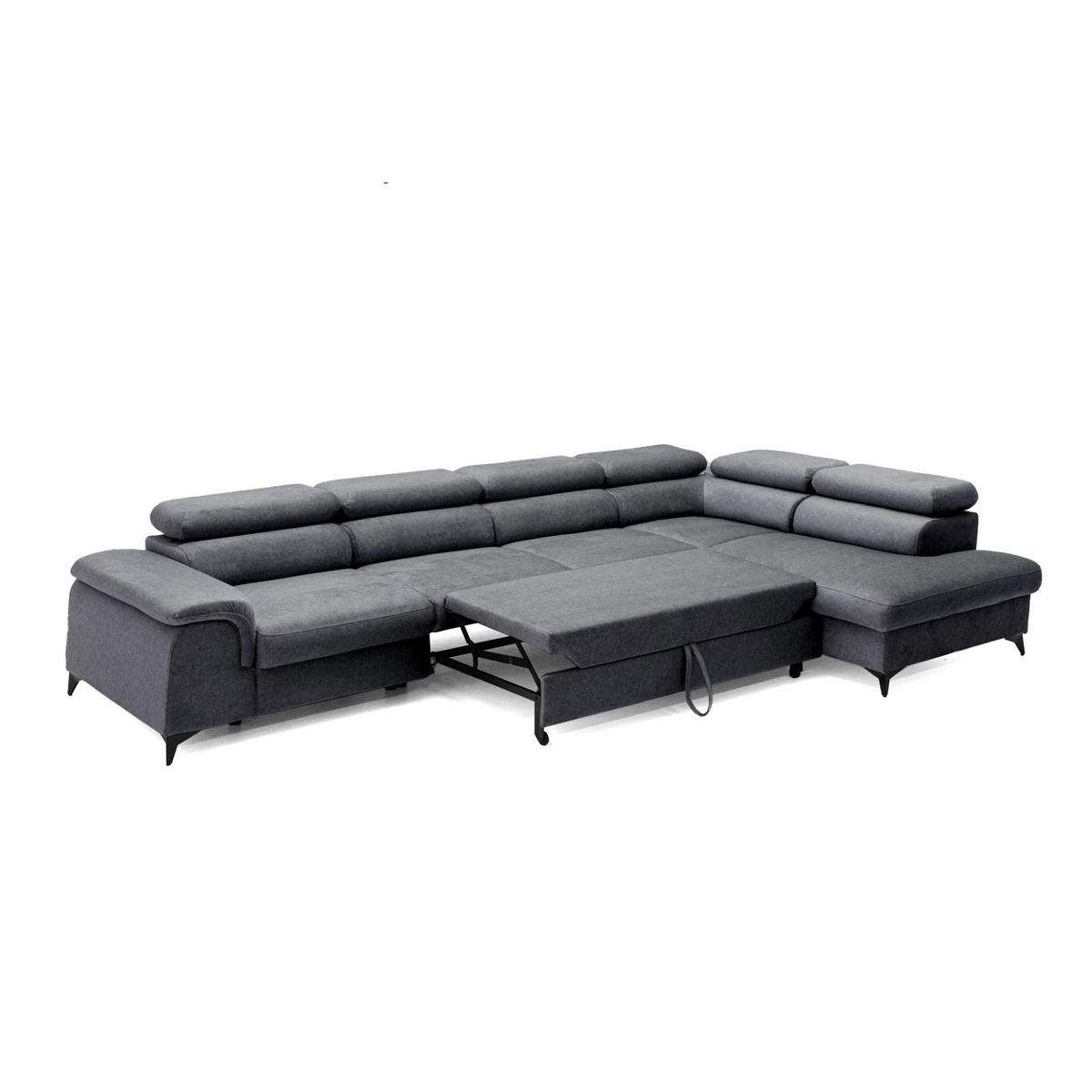 ECKSOFA PLAZA MAXI Rechts mit Schlaffunktion 127x195 Velours Dunkelgrau - Dunkelgrau/Schwarz, Holz/Textil (203/350cm) - Muffo