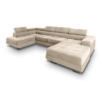 WOHNLANDSCHAFT CASONE L-S Creme Velours-Stoff mit Schlaffunktion - Creme, Holz (345/90/202cm) - MASSENO