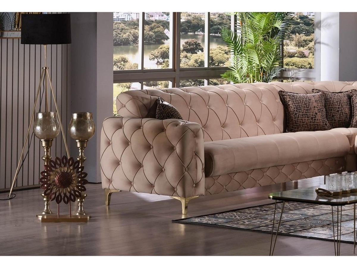 ECKSCHLAFSOFA Acelya Beige - Langer Schenkel Links - Beige, Holzwerkstoff/Kunststoff (315/245cm)
